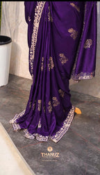 Deep Purple Silk Saree with Intricate Zari and Floral Embroidery