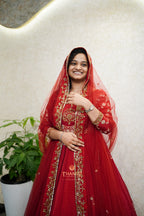 Crimson Elegance: The Royal Zardozi & Sequin Bridal Anarkali-Lehenga