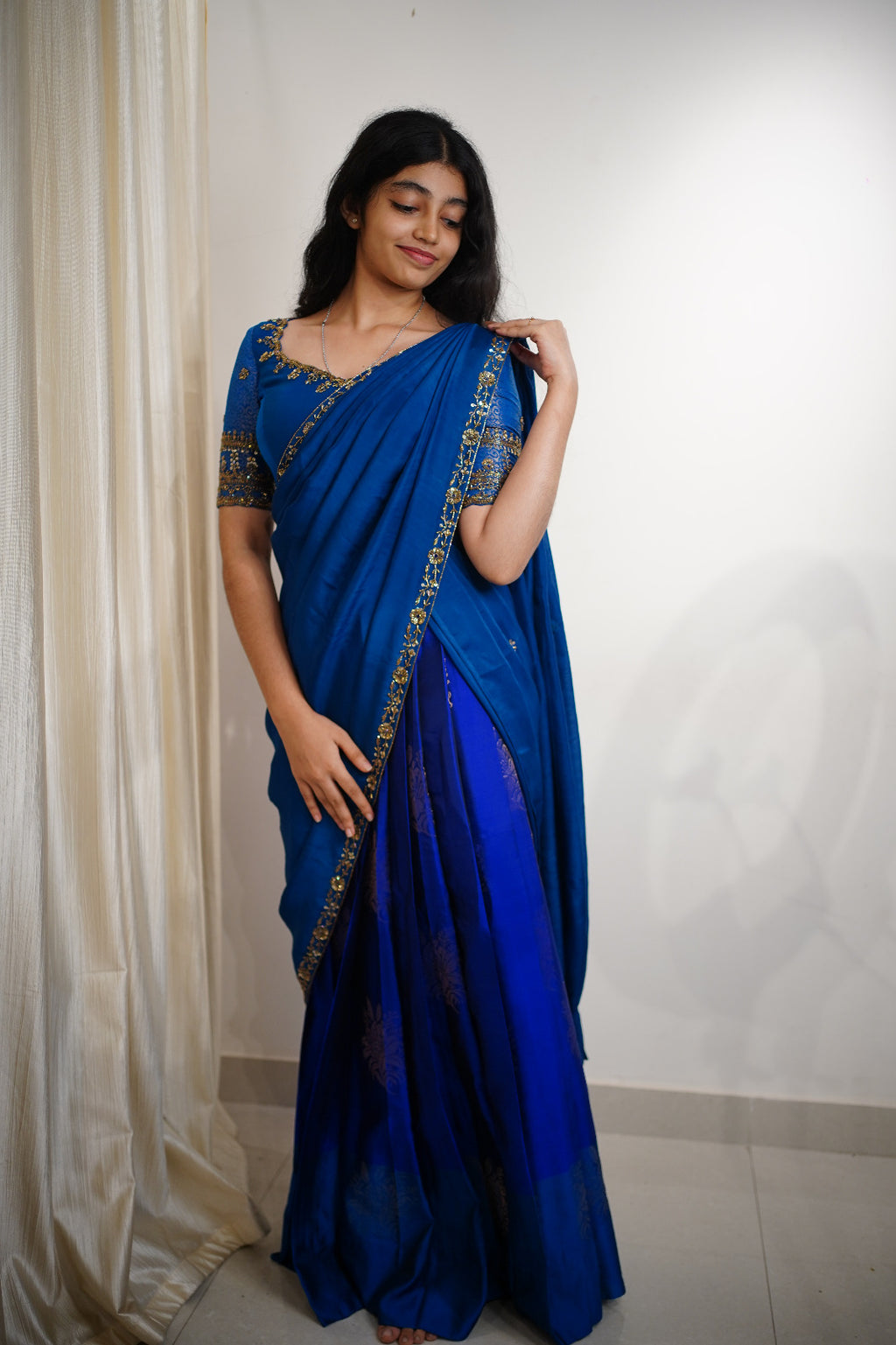 💙 Royal Sapphire Draped Lehenga-Saree