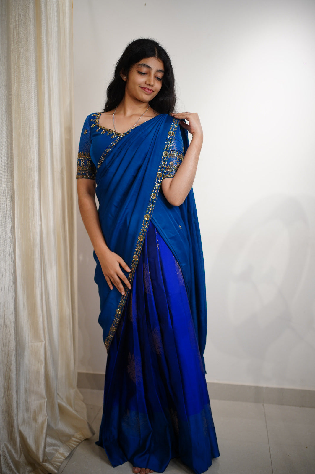 💙 Royal Sapphire Draped Lehenga-Saree