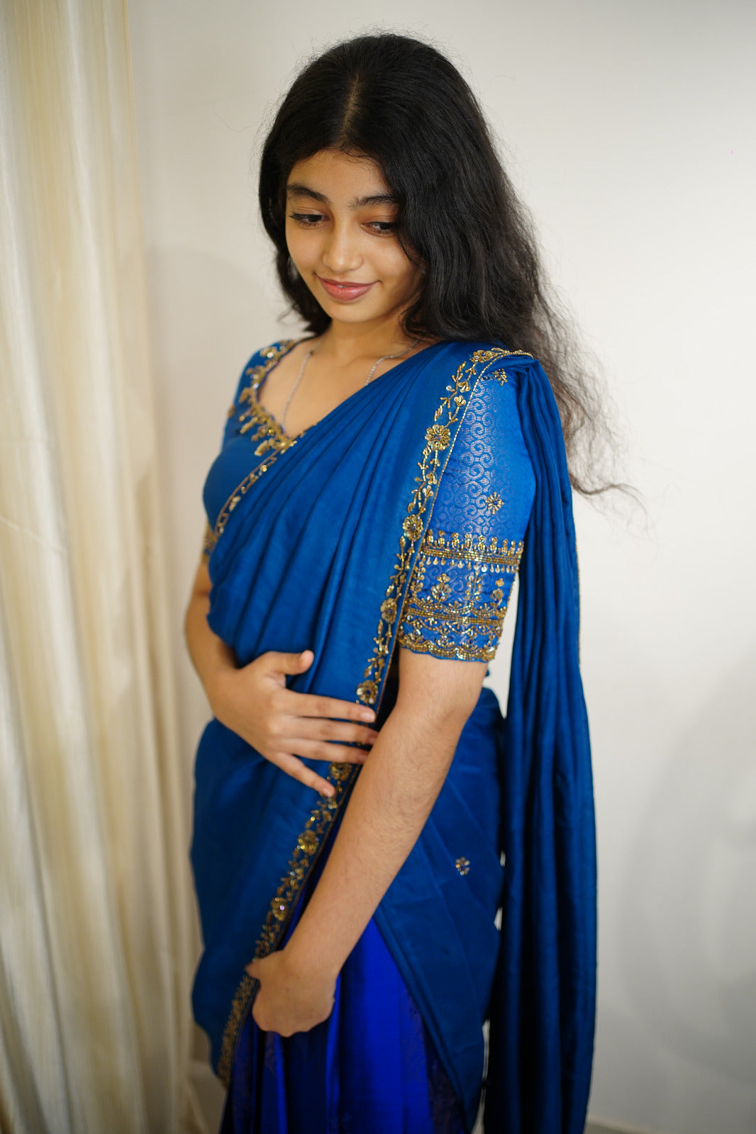 💙 Royal Sapphire Draped Lehenga-Saree
