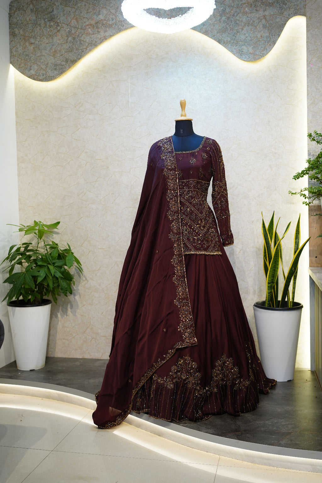Deep Wine Embroidered Lehenga Set