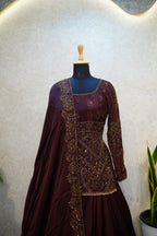 Deep Wine Embroidered Lehenga Set