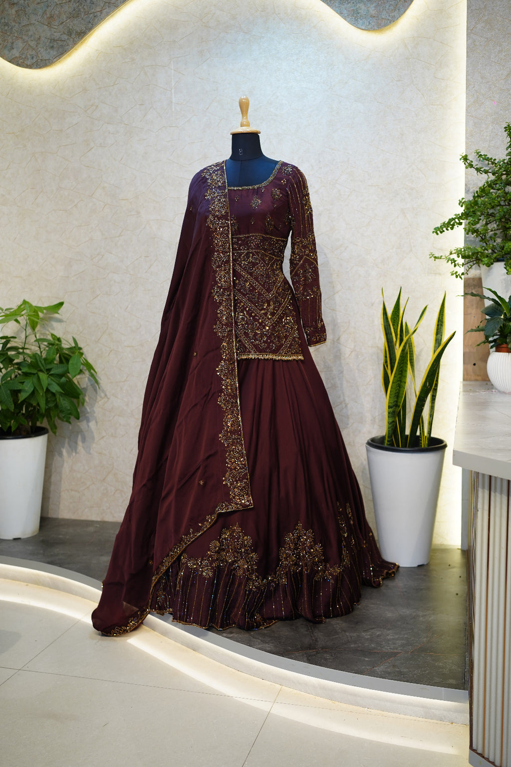 Deep Wine Embroidered Lehenga Set