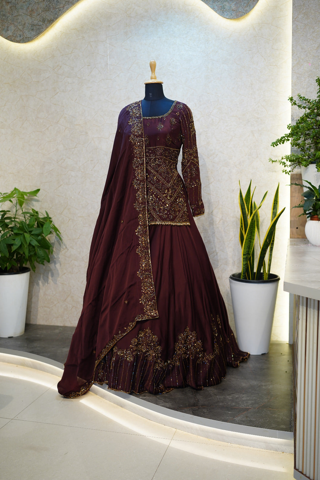 Deep Wine Embroidered Lehenga Set