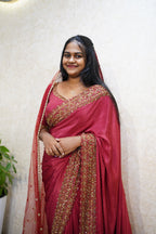 🌹 Crimson Heritage Saree Ensemble