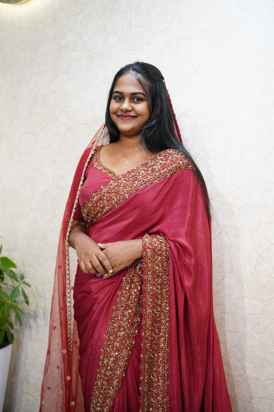 🌹 Crimson Heritage Saree Ensemble