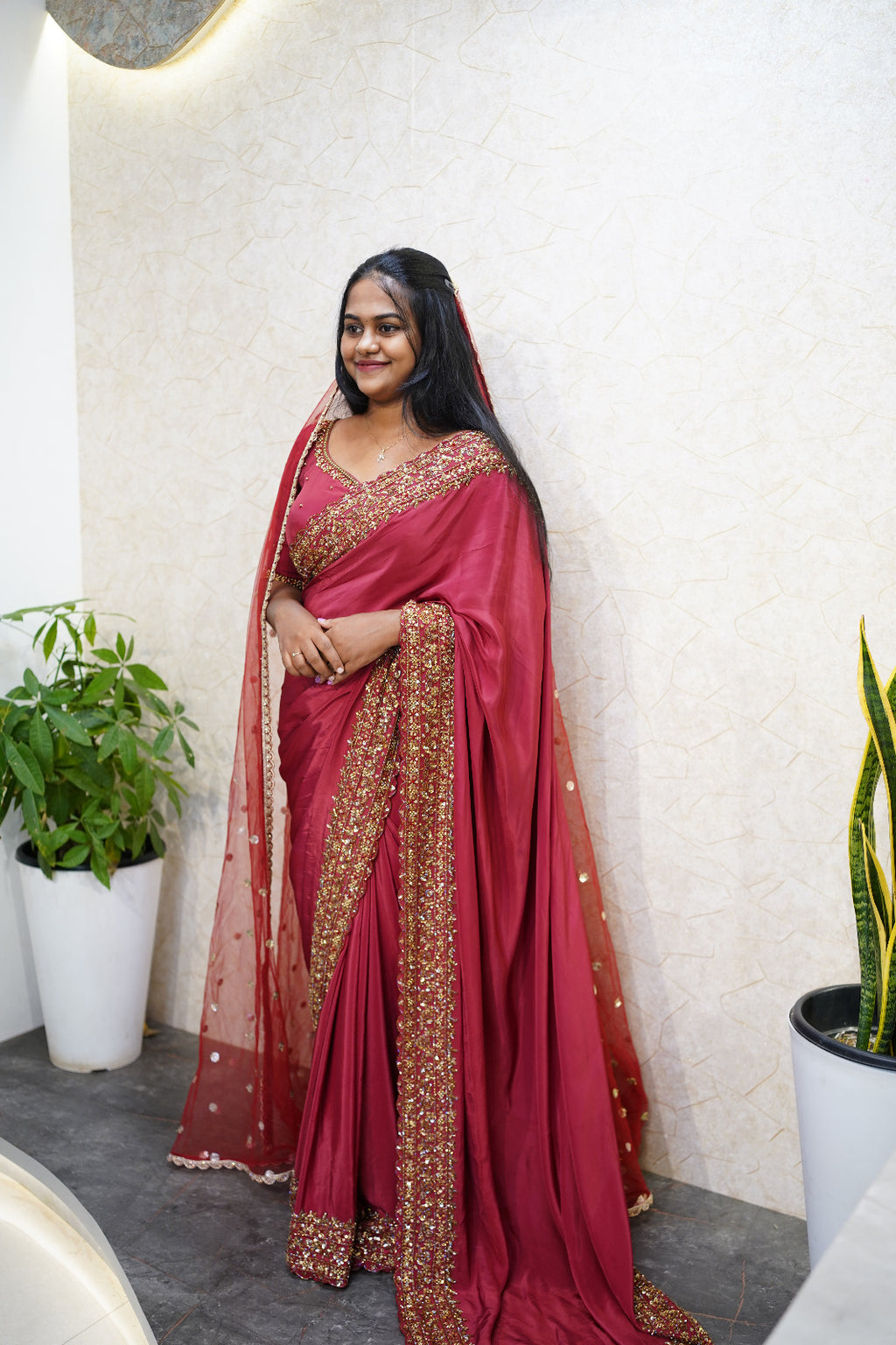 🌹 Crimson Heritage Saree Ensemble