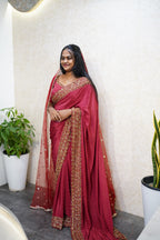 🌹 Crimson Heritage Saree Ensemble