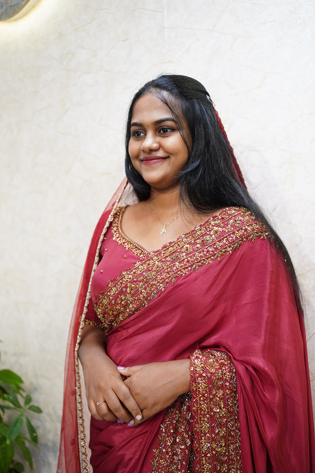 🌹 Crimson Heritage Saree Ensemble