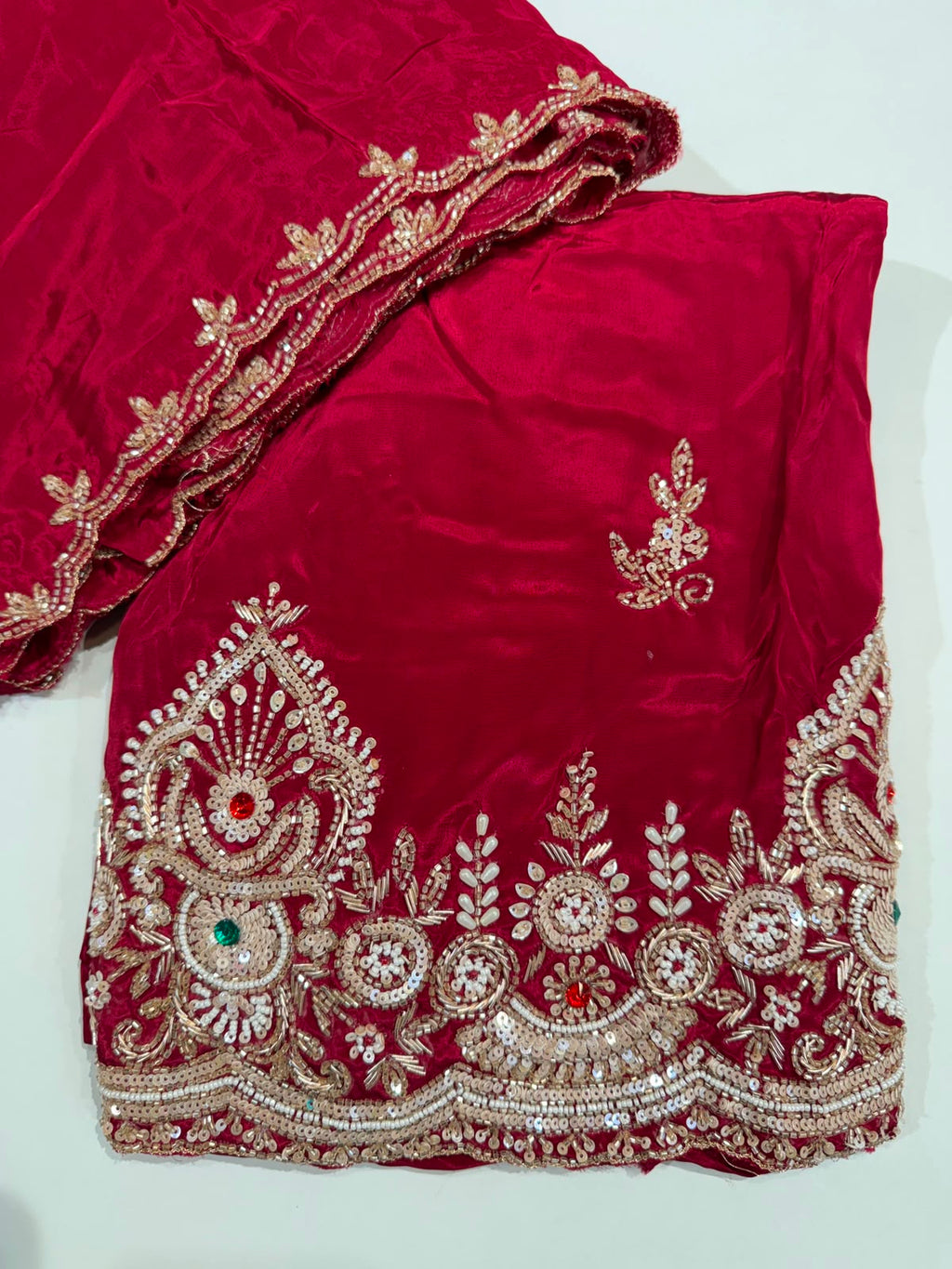 Elegant Hand-Embroidered Festive Silk Suit Material Set dress code 1551