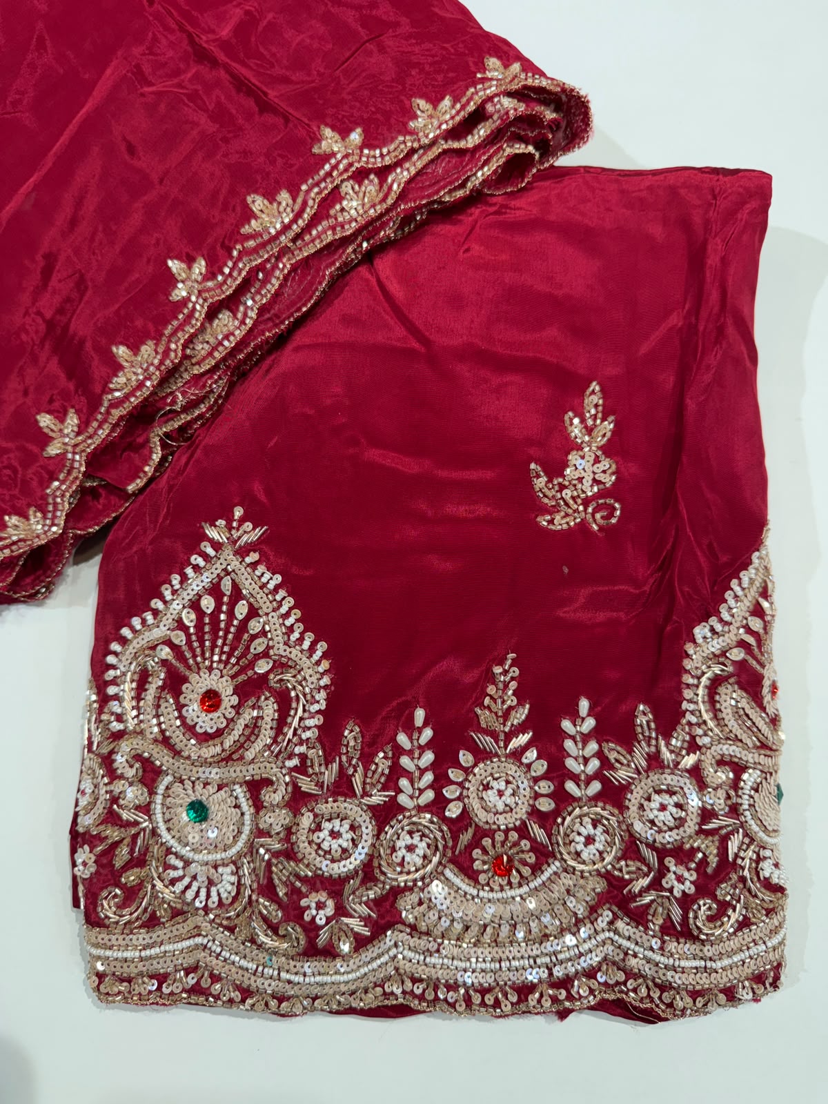 Elegant Hand-Embroidered Festive Silk Suit Material Set dress code 1551