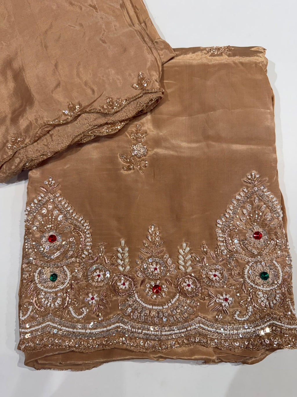 Elegant Hand-Embroidered Festive Silk Suit Material Set dress code 1551