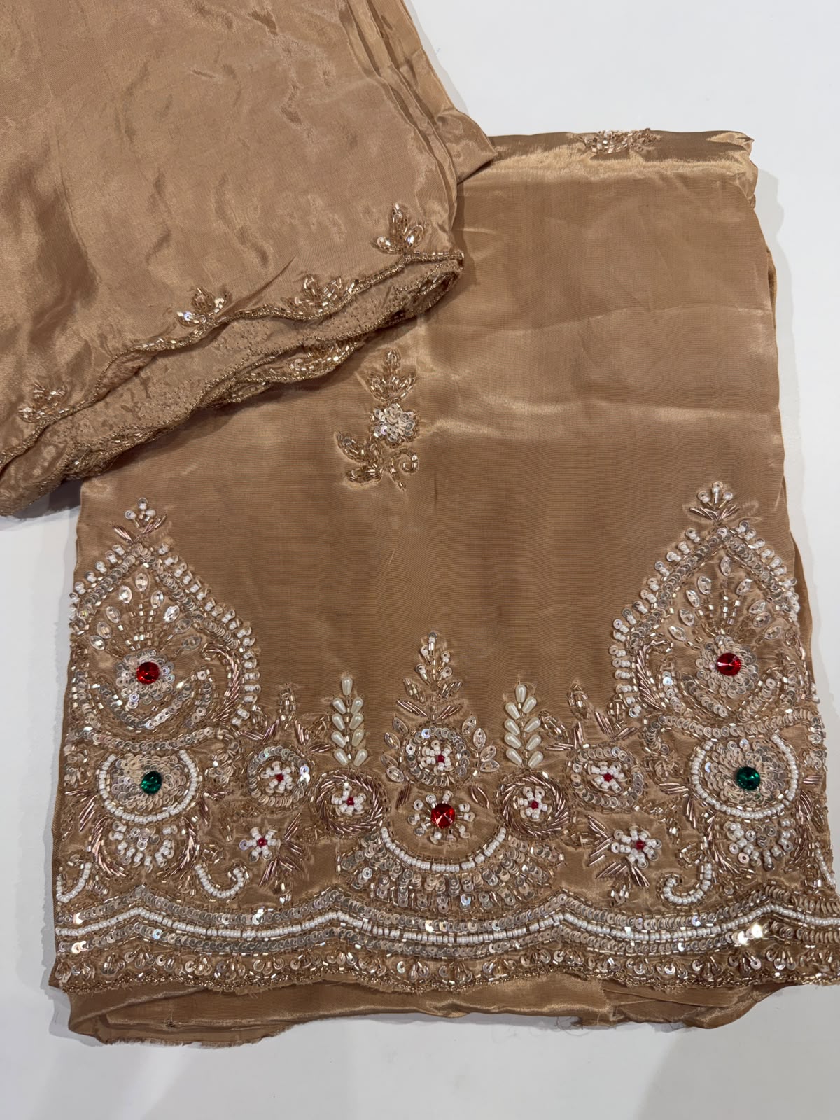 Elegant Hand-Embroidered Festive Silk Suit Material Set dress code 1551