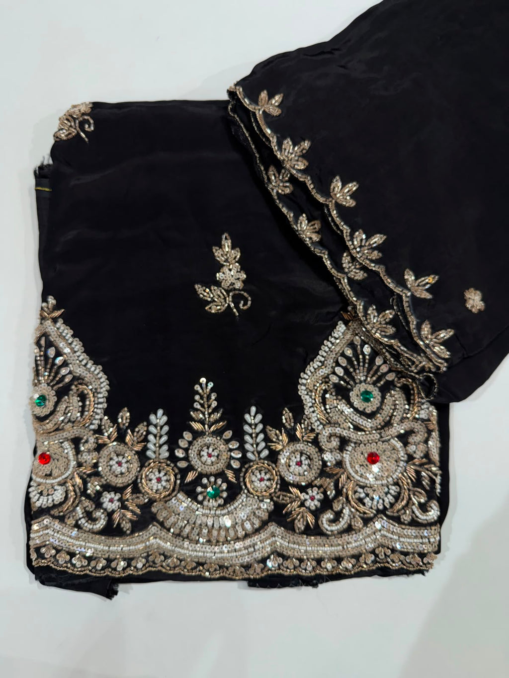 Elegant Hand-Embroidered Festive Silk Suit Material Set dress code 1551