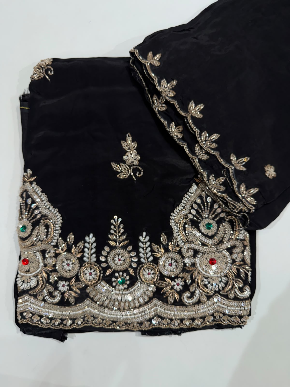 Elegant Hand-Embroidered Festive Silk Suit Material Set dress code 1551