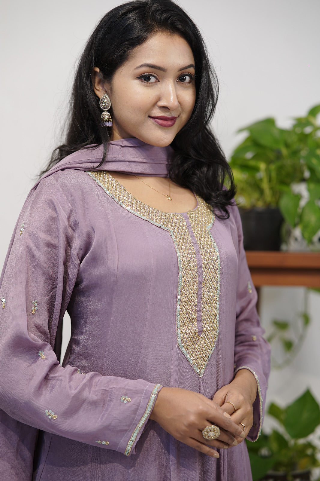 Elegant Lavender Georgette Anarkali Suit Set dress code 4459