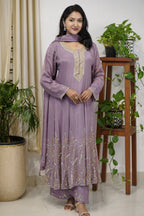 Elegant Lavender Georgette Anarkali Suit Set dress code 4459