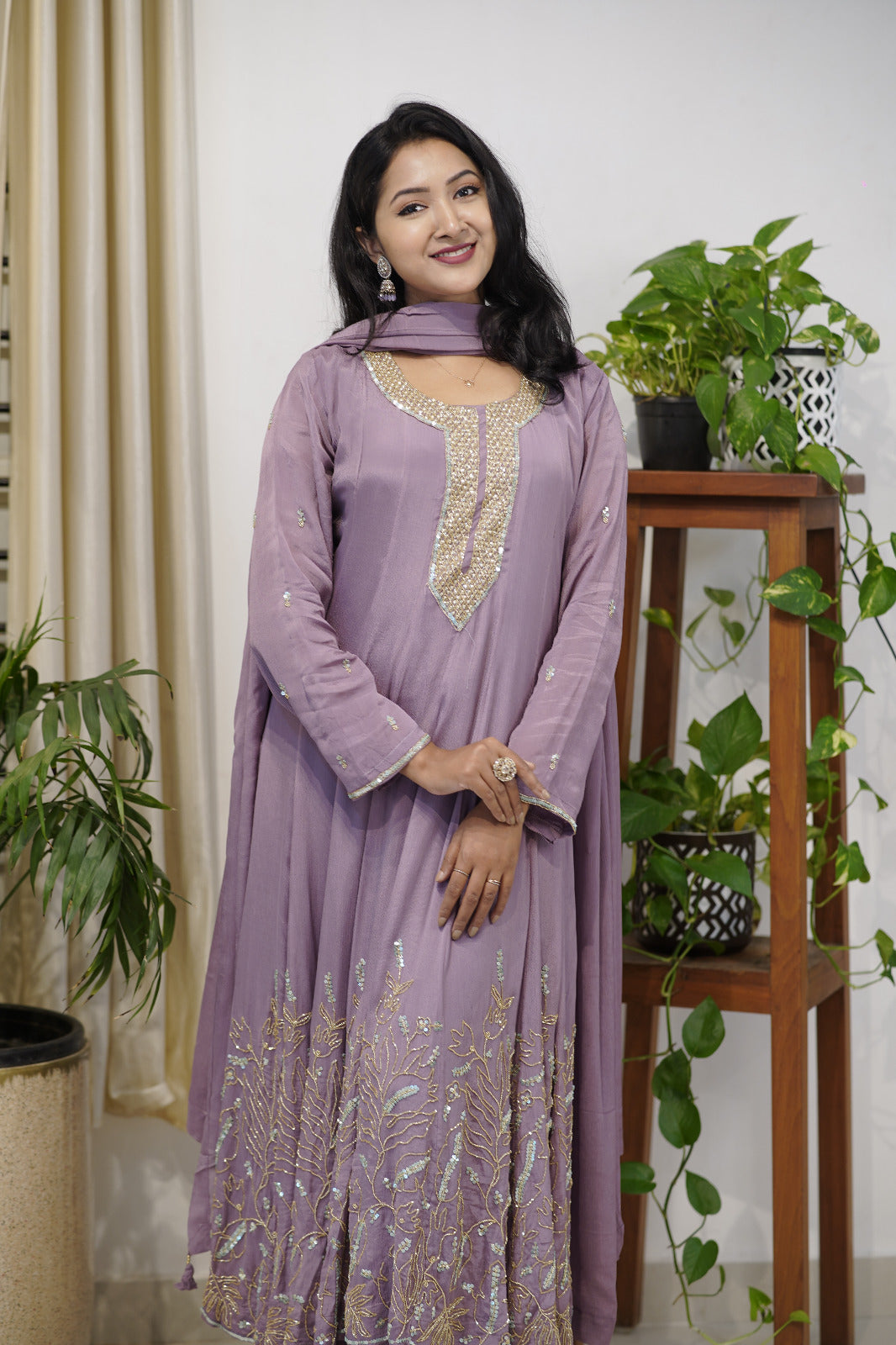 Elegant Lavender Georgette Anarkali Suit Set dress code 4459