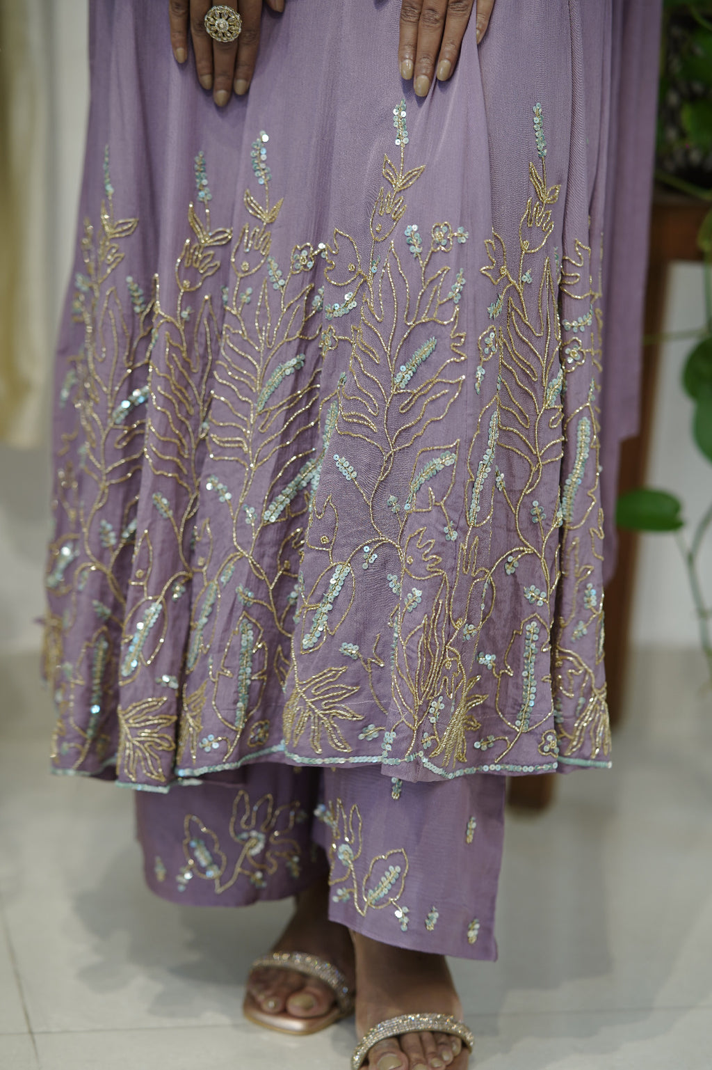 Elegant Lavender Georgette Anarkali Suit Set dress code 4459