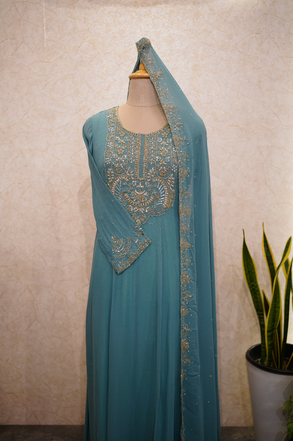 Georgette Embroidered Anarkali Set Code 4379