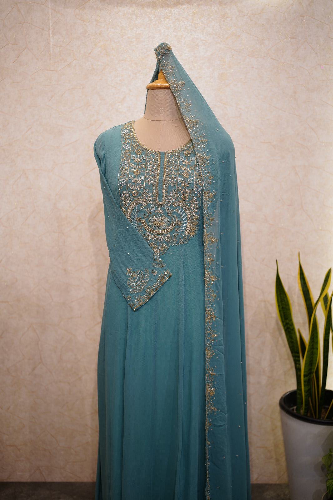 Georgette Embroidered Anarkali Set Code 4379