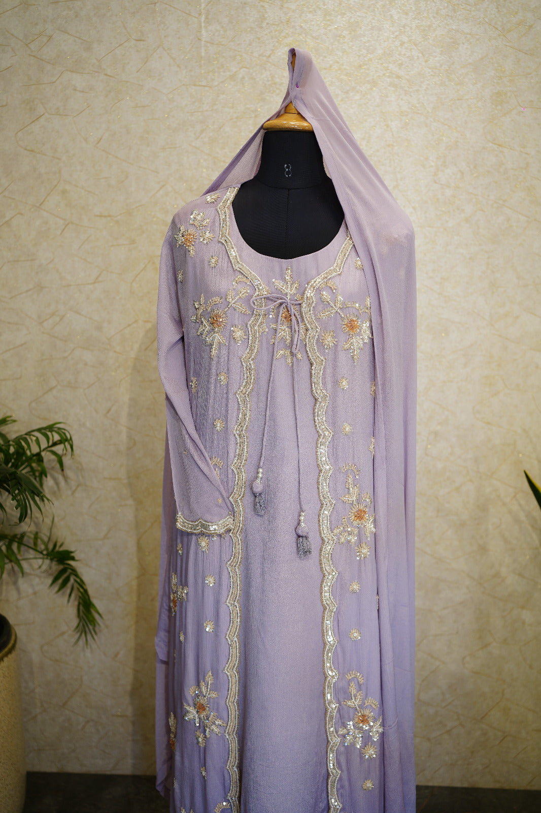 Three-Piece Anarkali Suit with Layered Jacket  code 4593