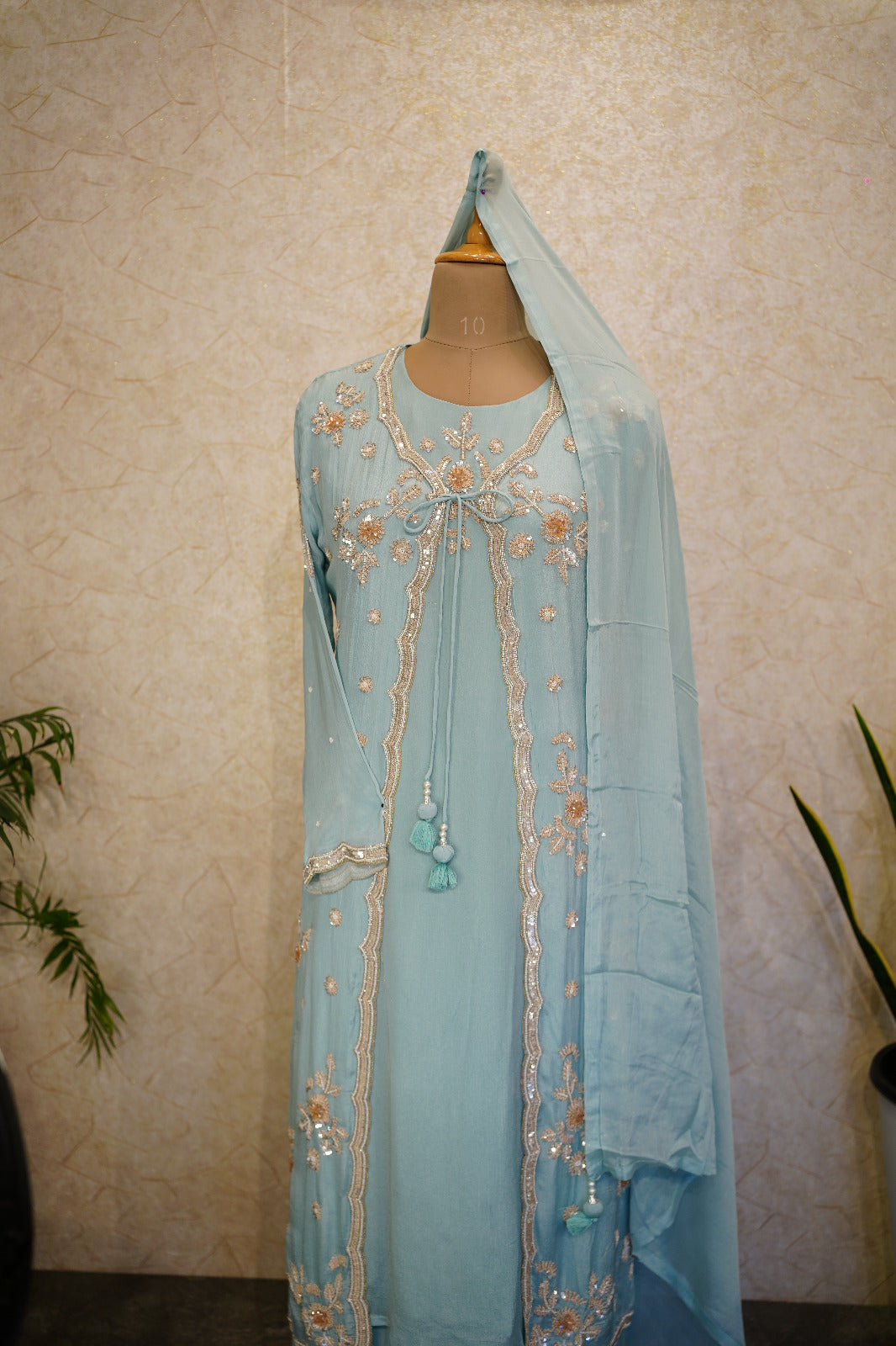 Three-Piece Anarkali Suit with Layered Jacket  code 4593