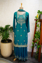 🏷️ Embellished Straight Kurta & Sharara Set with Matching Dupatta - 4412