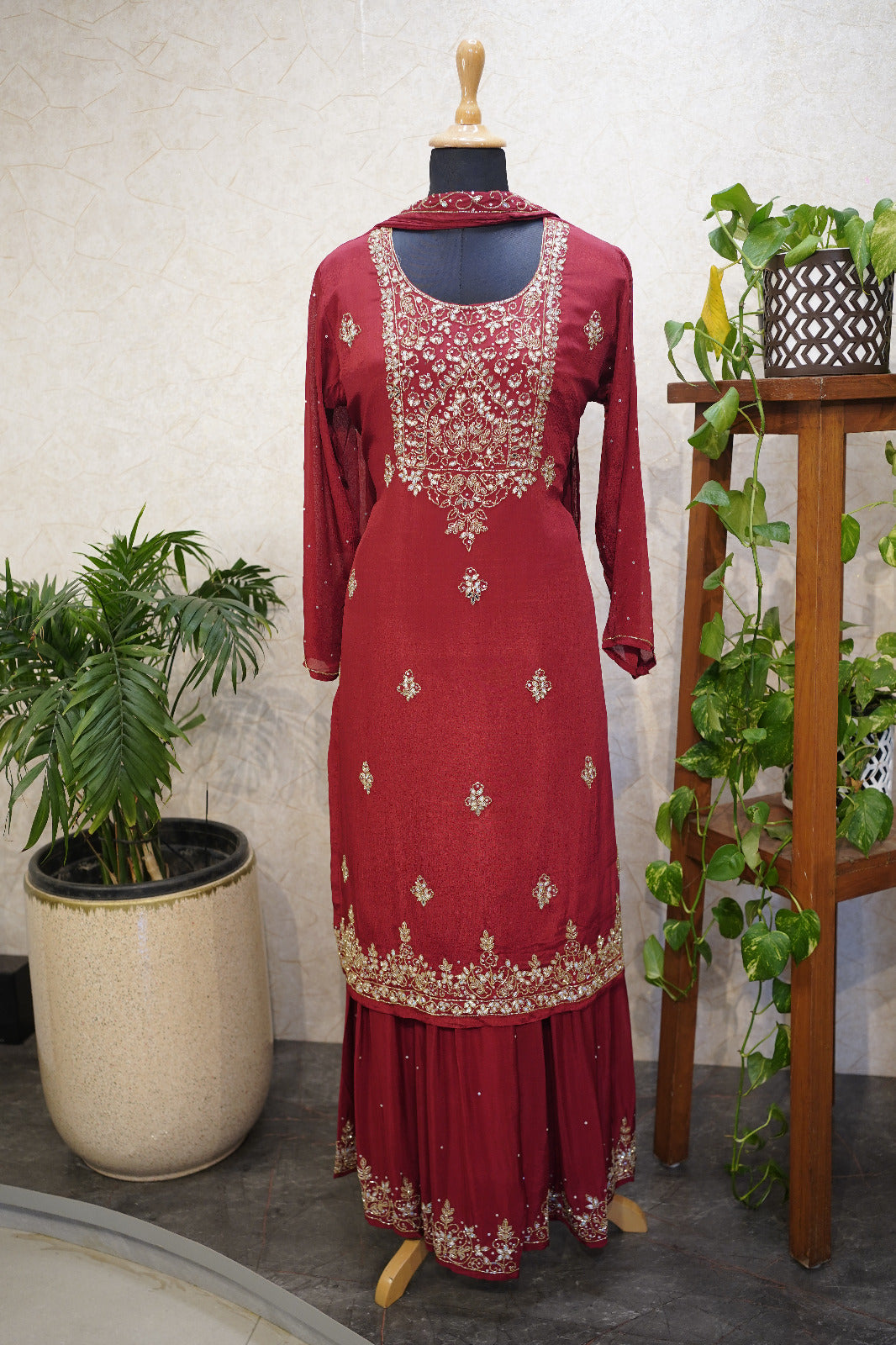🏷️ Embellished Straight Kurta & Sharara Set with Matching Dupatta - 4412