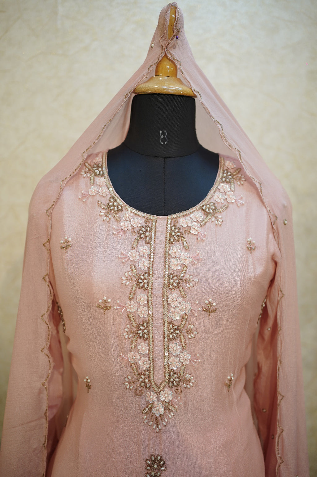 🌸Hand-Embroidered Sharara Set with Scalloped Dupatta-C 2053