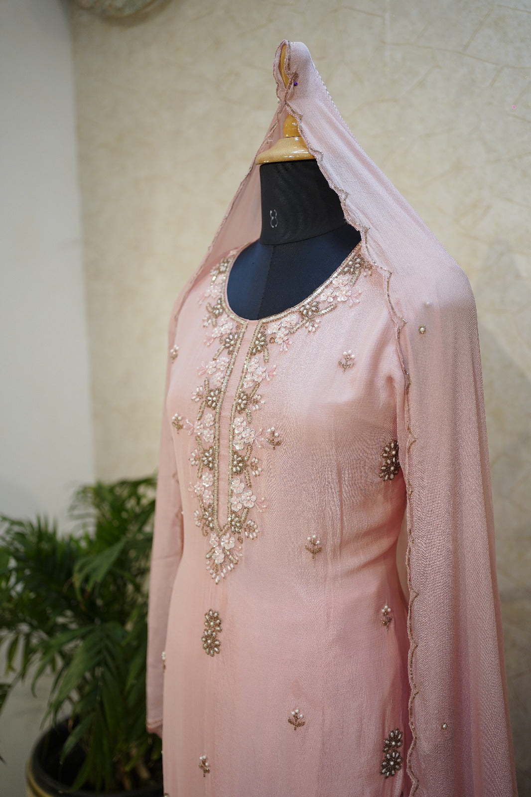 🌸Hand-Embroidered Sharara Set with Scalloped Dupatta-C 2053