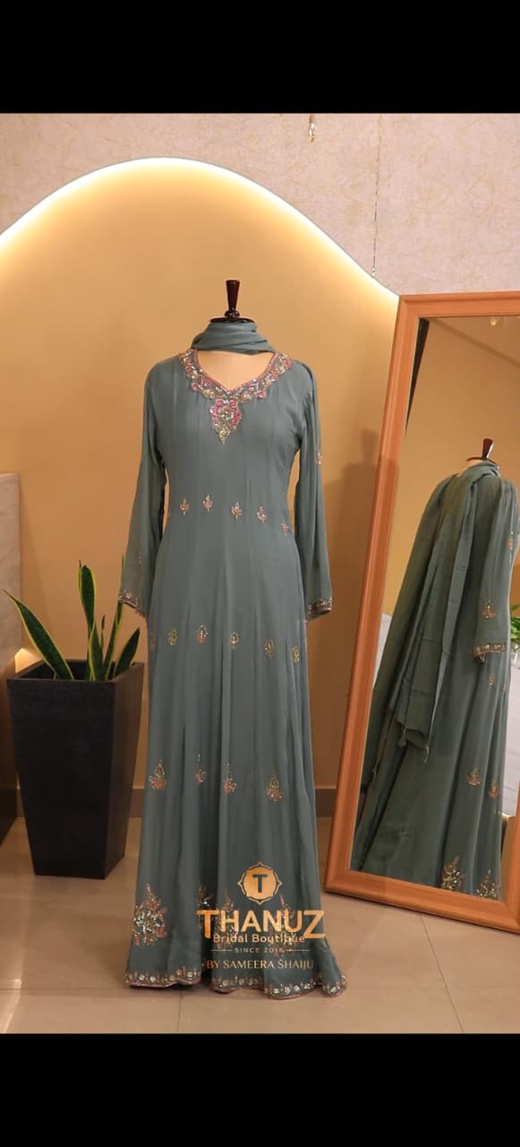 Hand-Worked Anarkali Gown with Dupatta Code -4444