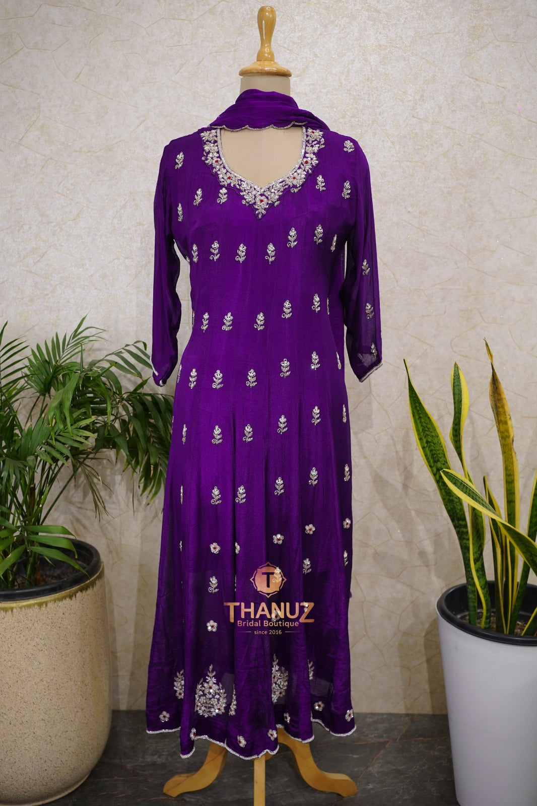 Elegant Hand-Embellished Anarkali Gown Set Code 1034