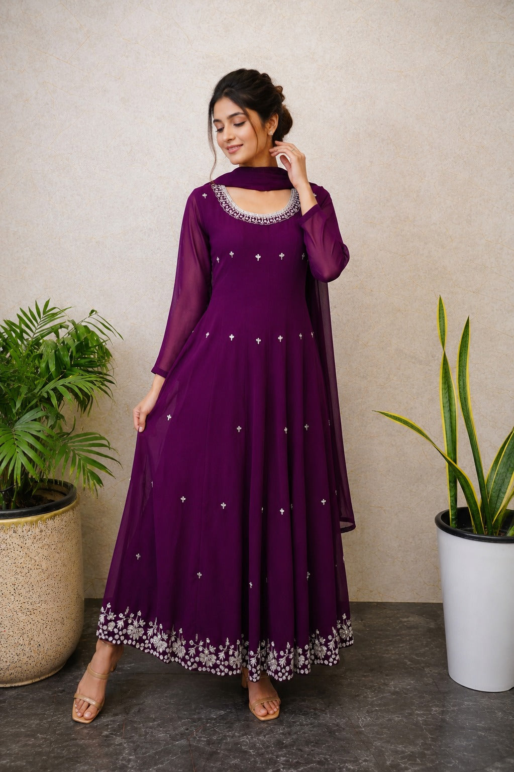Embroidered Gown set with Dupatta code 4583